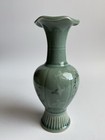 Vintage Korean Goryeo Celadon Yi Dynasty Vase Green Flowers Birds 7 1 4   h Marked