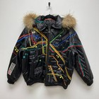 United Face Mens Black Leather Memorial 911 Faux Fur Trim Hood Bomber Jacket Xl