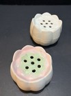 Lot Of 4 Vintage Ceramic Lotus Flower Frogs Pink   Green 7-hole Floral Ikebana