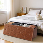 Folding Storage Ottoman Bench  43  Faux Leather Foot Rest Stool  Heavy Duty 660 