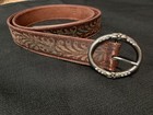 Women   s Xl Leather Embossed Western Belt  Varying Shades Of Brown And Blue Frost