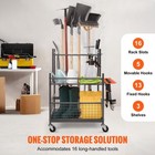 Garden Tool Storage Rack With Wheels Garage Organizer 16 Slots With Hooks