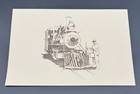 Vintage Steam Locomotive Pen And Ink Illustration Railroad Art 8x12