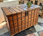 Large  Antique Indian Dowry Chest  Iron Strapped  Hinged  50 wide X 33 height