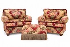 Kravet Bespoke Chintz Floral Club Chair Pair   Ottoman Feather Down Designer Set