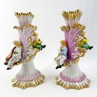 Rare Pair Of Antique Porcelain Figural European Candlesticks Musicians Gold Gilt