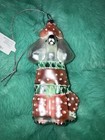 Holiday Lane Glass White Poodle With Pink   Green Sweater Ornament New