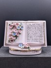 Vintage Porcelain The Lords Prayer Open Book Glass Planter Vase With 3d Flowers