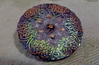 Vintage Lacy Glass Button - Irridescent Colors   Greenish  4-way Shank  3734 
