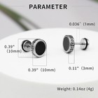 Hypoallergenic Black Stud Earring  Surgical Steel  0 4    Round Wall Grain Design
