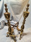 Vintage Jewel 502 Federal Brass   Cast Iron Fireplace Andirons Fire Dogs - Pair