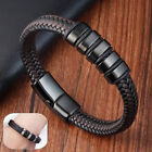 Men s Fashion Leather Wrap Braided Bracelet Bangle Titanium Steel Magnetic Clasp