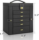 Jewelry Box Organizer Functional Ex Large Pu Leathe 6-layer Storage Black