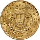 Guatemala  5 Pesos 1869-r  Guatemala City Mint  Pcgs Au-58  One-year Type  Rare