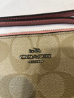 Coach Signature C  Canvas  Tan Pink Large Corner Zip Wristlet F58695 Ec