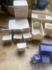 Vintage Superior Dollhouse Lot Furniture Teal  Purple  Pink  Off White 36 Pieces