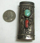 Vtg Navajo Benjamin James Sterling Silver Turq coral Cigarette Lighter Case