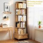 Space-saving 6 Tier Rotating Bookshelf 360   Tower W  Wheels   Drawer For Bedroom