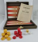 Vintage Aramis Mini Backgammon Set W butterscotch   Red Marbled Bakelite Chips