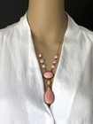 Antique Vintage 1930s Signed Czech Art Deco Pink Peking Glass   Brass Necklace