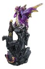 Metallic Golden Purple Dragon Guarding Castle Tower On Mountain Cliff Figurine