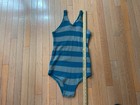 Vtg 1920   s Wool Bathing Suit Art Deco Turquoise grey Stripes  Unisex  