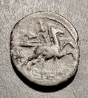 Roman Republic Silver Denarius Coin  Beloved Roma   Cavalryman  16-17mm  129 Bc