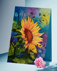 Aceo Original Print - Sunflower Floral Watercolor ink Botanical Art  By Pharp