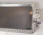 Vintage Footed Vanity Tray Mirror Ornate Metal Geniune Mother Of Pearl Rectangle