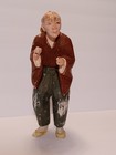 Antique Japanese Man Walking Figurine Carved   Painted Wood 10in 