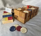 1930s Vintage Poker Chip Set In Solid Wood Caddy W set Of Clay Poker Chips