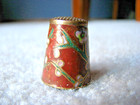 Vintage Brass Enameled Cloisonne Large Thimble Birds Flowers