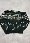 Vintage Knitted Jumper Abstract Patterned Leather Patch Knit Men s M