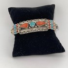Unisex Nepal Tibetan Handmade Coral   Turquoise Bracelet Tibetan Silver 7 50    
