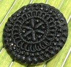 Antique Black Glass Button Faceted Relief Geometric Tunnel Shank 7 8 