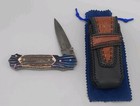 Appaloosa Knives Ap Custom Stag Damascus Folding Knife Dagger W sheath 4 1 2  