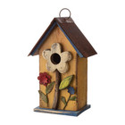 10 25  h Hanging Birdhouse Washed Yellow Distressed Wooden Garden Bird House    