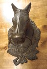 11 5   8  Vintage Large Heavy Black Cast Iron Horse Head Wall Reign Hitch  