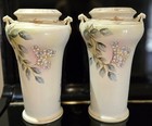 Antique Nippon Hand Painted Porcelain Vases Pair 12    Floral Gold Moriage Handles