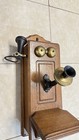 Nice Early Antique 1900   s Kellogg Tiger Oak Wall Mount Crank Telephone 