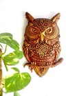 Wood Carved Golden Owl  Sculpture Home Wooden Wall Art Decor Plaque Figurine