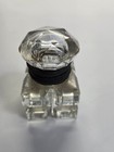Antique Heavy Clear Glass Square Inkwell With Hinged Lid In Brass   Minor Chip
