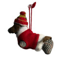 Plaid Dachshund Dog Christmas Ornament Knit Winter Hat Red Sweater 4 5    Holiday