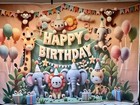 Jungle Safari Animal Happy Birthday Backdrop Banner Party Decor 210cm X 150cm