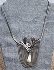 Ornate Pendant Necklace     Faceted Gemstone   Pearl Drop With Chain Fringe     Bold