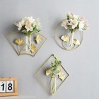 Small Wall Hanging Vase Creative Glass Iron Hydroponic Flower Pot Gold Decorated