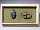 Peony Flowers Kinko Shakudo   Silver Fuchi Kashira Edo Era Tsuba Antique