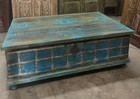 Vintage Trunk Table Rustic Blue Storage Coffee Table Blanket Storage Bench 52x34