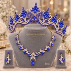 Crystal Bridal Tiara Crown  Necklace   Earrings Jewelry Set  Gold Blue Silver