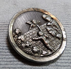 Large Vintage Antique Metal Picture Button Cupid Cherubs Over The Wall